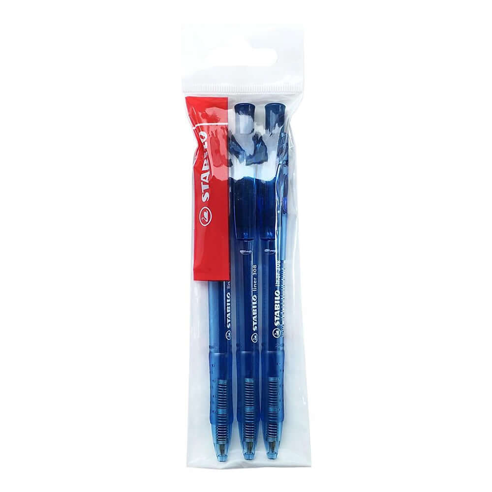 Pix cu mecanism Stabilo Liner 308, M, 0.45 mm, 3 bucati/blister eco, albastru Pix cu mecanism Stabilo Liner 308, M, 0.45 mm, 3 bucati/blister eco, albastru